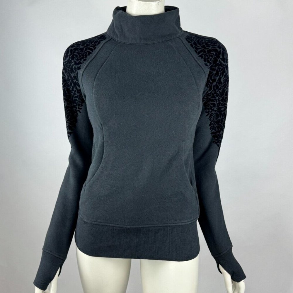 Lululemon Floral Flock Pullover Women 4 Long Sleeve Cotton Terry Sweater Pockets
